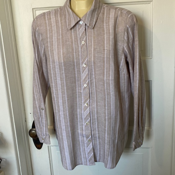 Linen Button Down Top Susan Graver SP - Picture 1 of 5